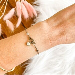 Sterling silver dainty crystal toggle bracelet